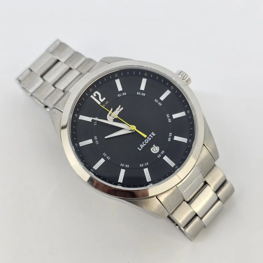 Lacoste Montreal Men Watch 44MM Black Dial Date Gray Bracelet Band 6